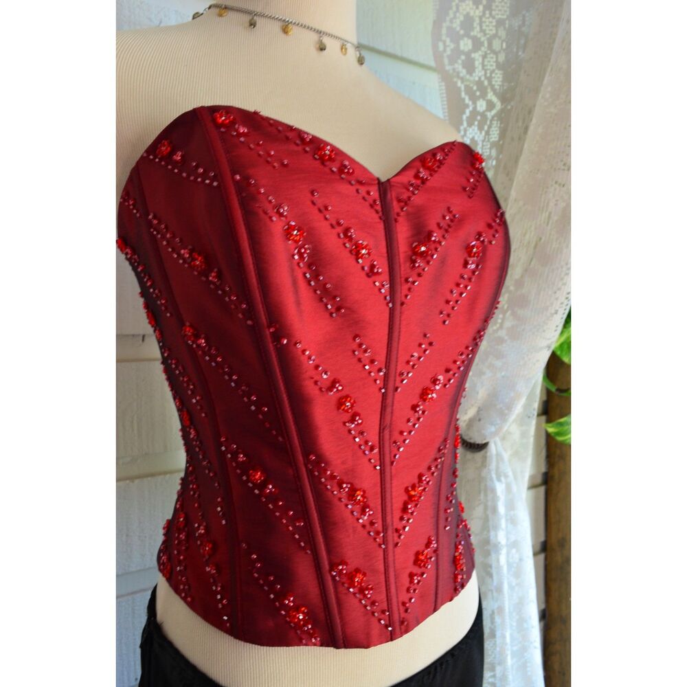 Vintage Whimsy Goth 90s/Y2K Beaded Pinky & Me Corset top M/6